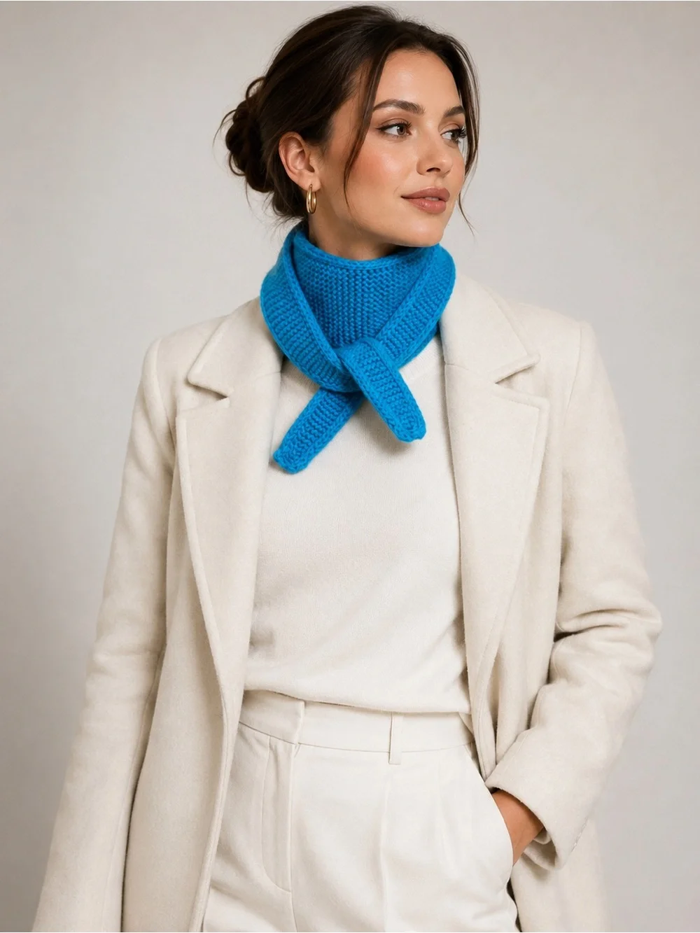 Sophie Blue Cashmere Scarf Womens Handmade Knit Neck Warmer Soft Cozy Gift